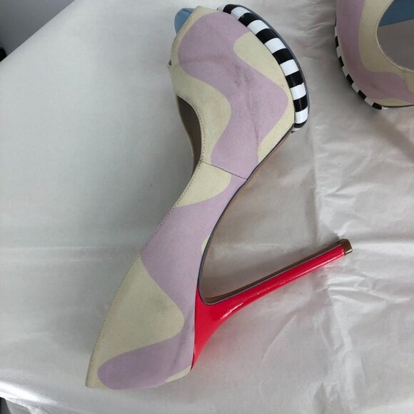 Sophia Webster Open-toe Whimsical neon pink, cream high pumps 7.5 (Euro 38) - Picture 15 of 16